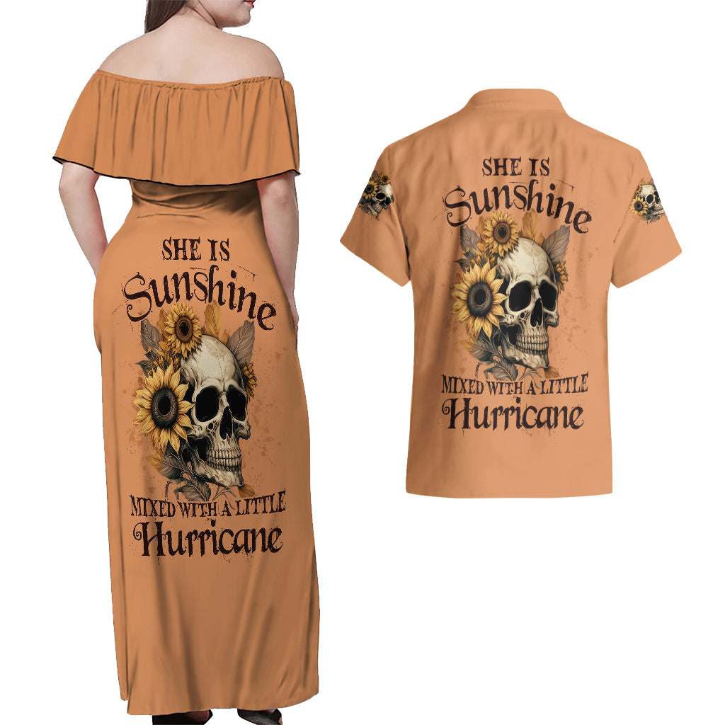 sunflower-skull-couples-matching-off-shoulder-maxi-dress-and-hawaiian-shirt-she-is-sunshine-mixed-with-a-little-hurricance