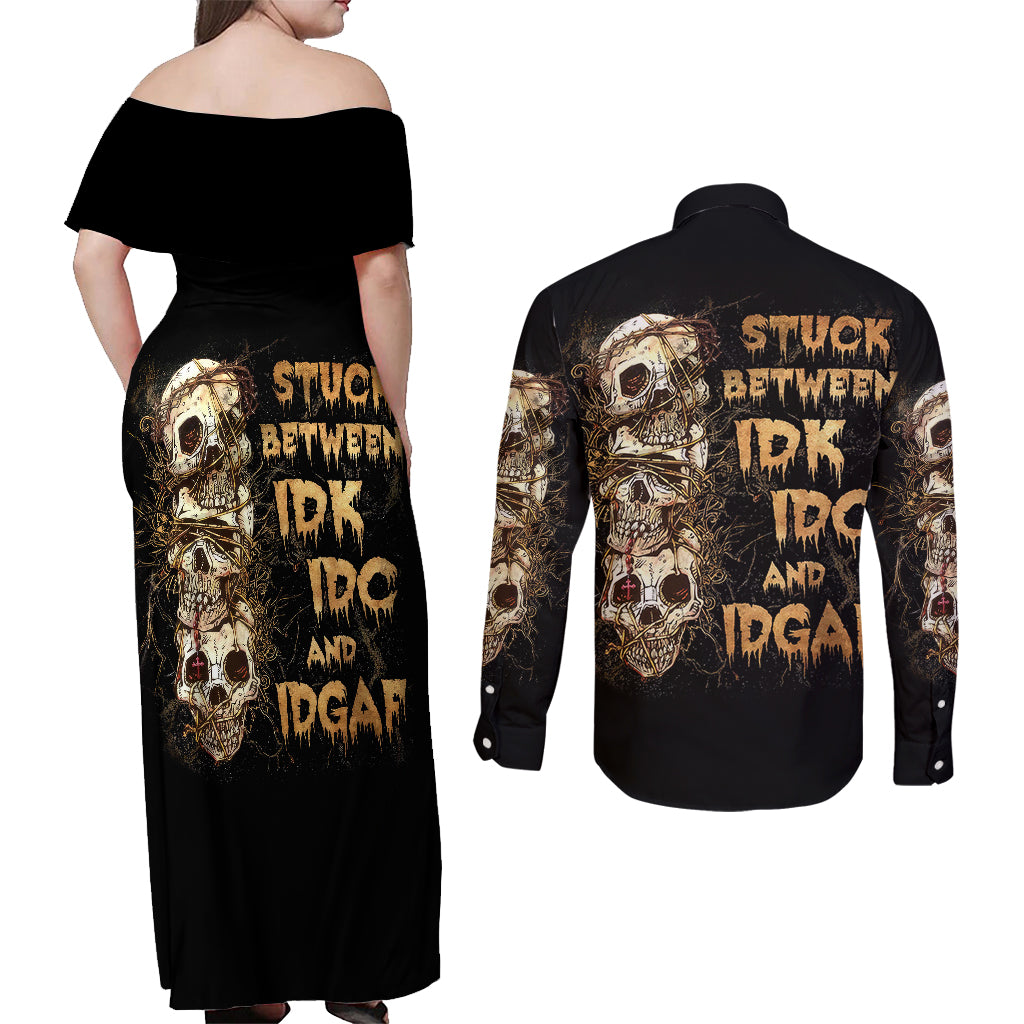 wire-skull-couples-matching-off-shoulder-maxi-dress-and-long-sleeve-button-shirts-stuck-between-idk-idc-and-idgaf