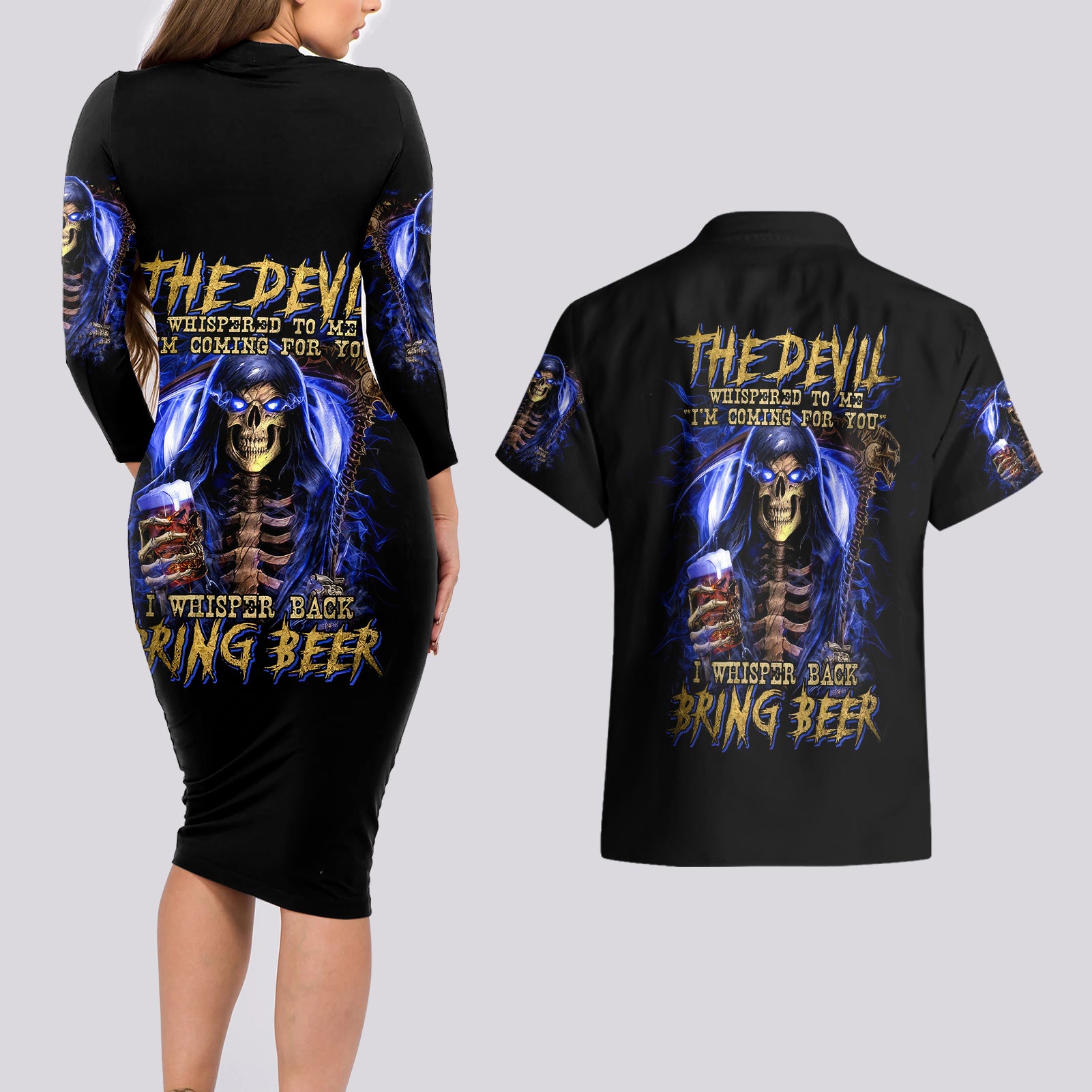 skull-reaper-couples-matching-long-sleeve-bodycon-dress-and-hawaiian-shirt-the-devil-whispered-to-me-i-whisper-back-bring-beer