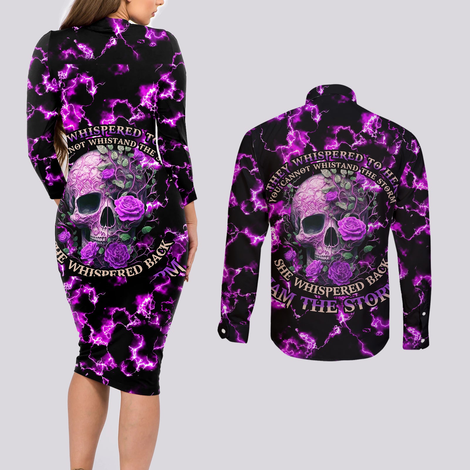 rose-skull-couples-matching-long-sleeve-bodycon-dress-and-long-sleeve-button-shirts-she-whispered-back-i-am-the-storm