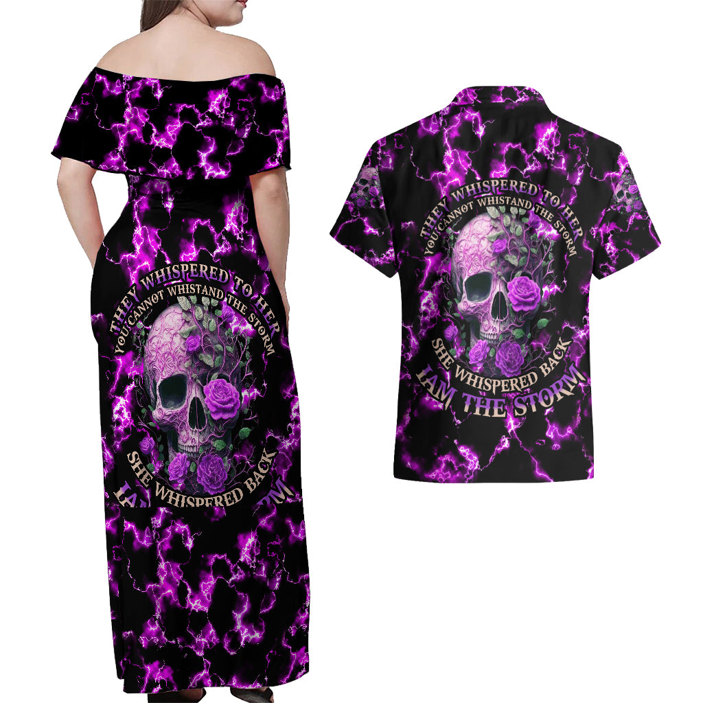 rose-skull-couples-matching-off-shoulder-maxi-dress-and-hawaiian-shirt-she-whispered-back-i-am-the-storm