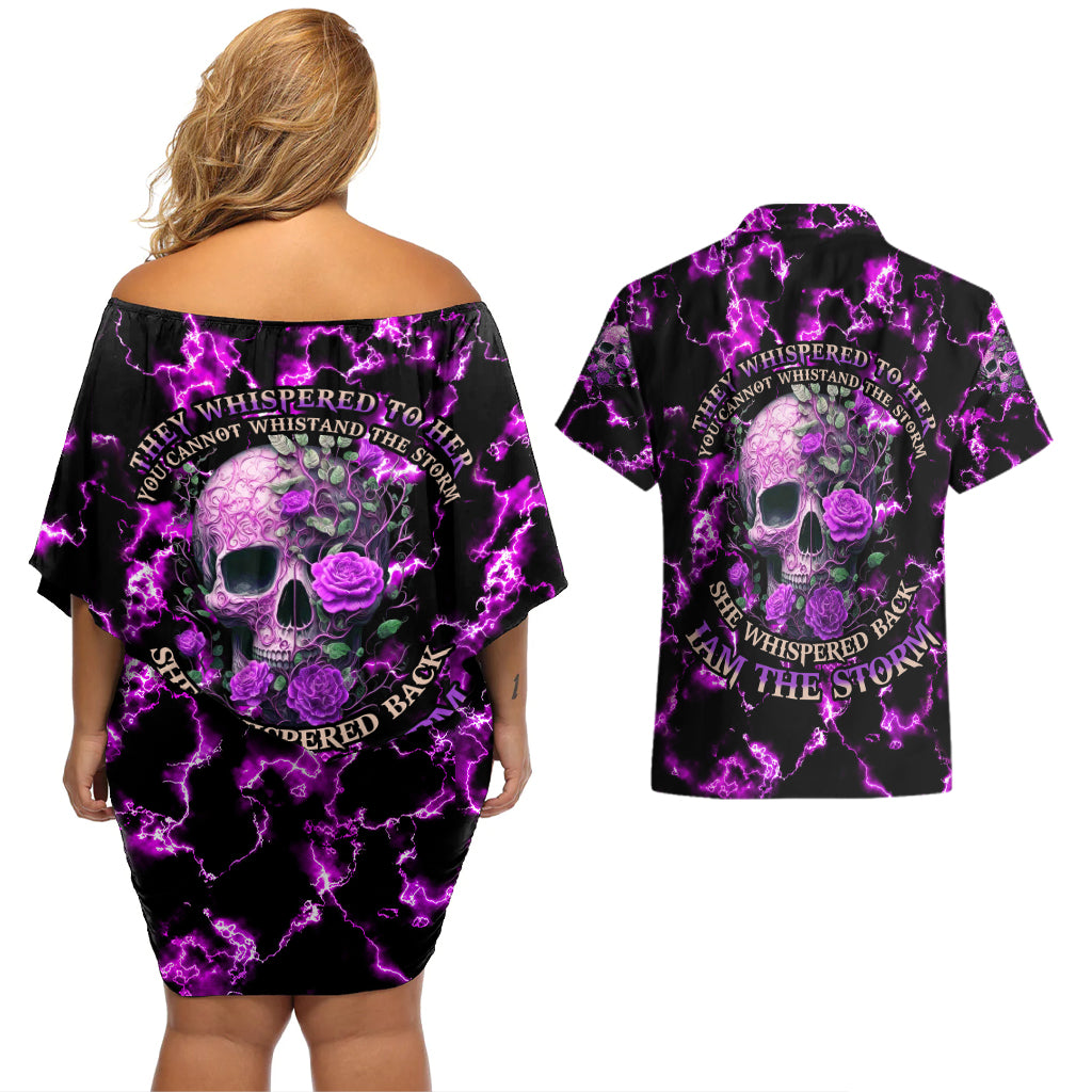 rose-skull-couples-matching-off-shoulder-short-dress-and-hawaiian-shirt-she-whispered-back-i-am-the-storm