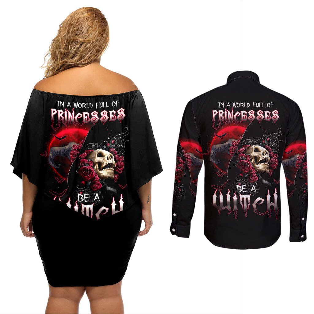 witch-skull-couples-matching-off-shoulder-short-dress-and-long-sleeve-button-shirts-in-a-world-full-of-princess-be-a-witch