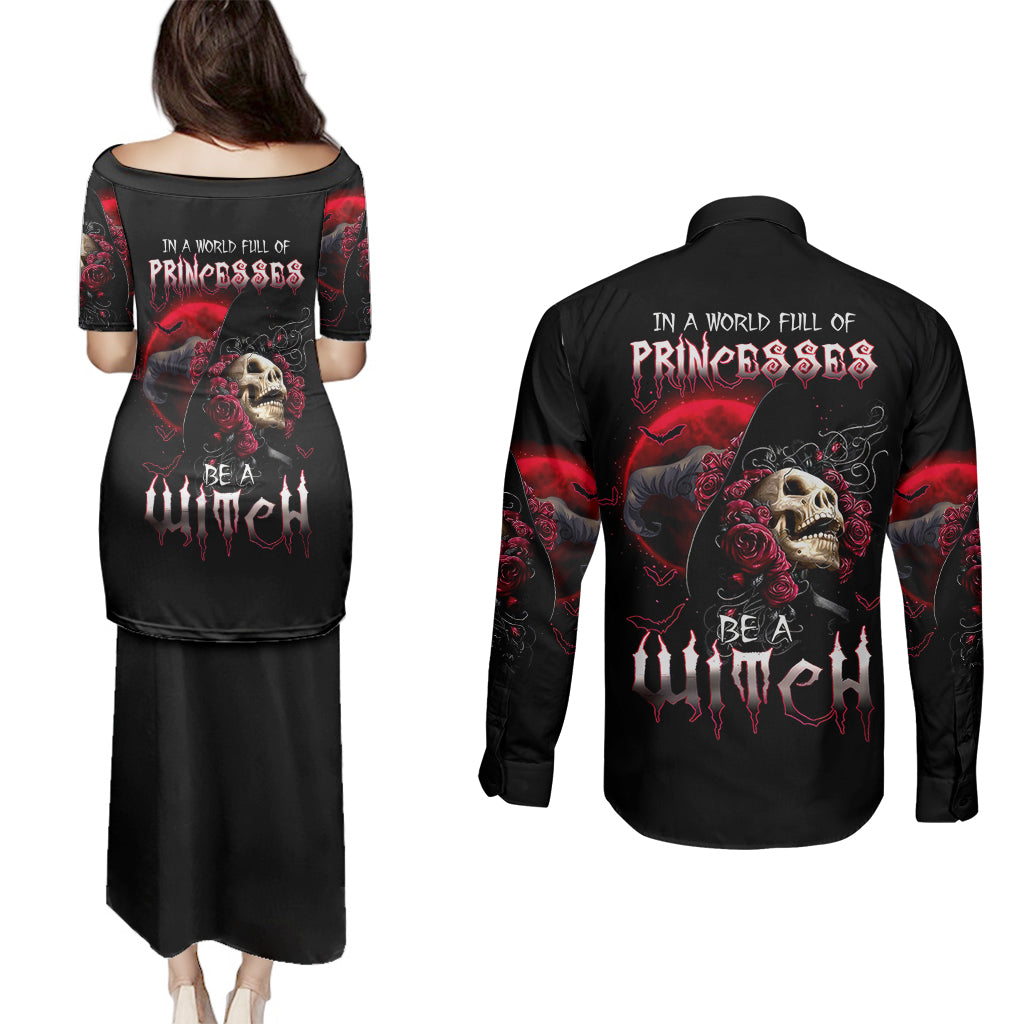 witch-skull-couples-matching-puletasi-dress-and-long-sleeve-button-shirts-in-a-world-full-of-princess-be-a-witch