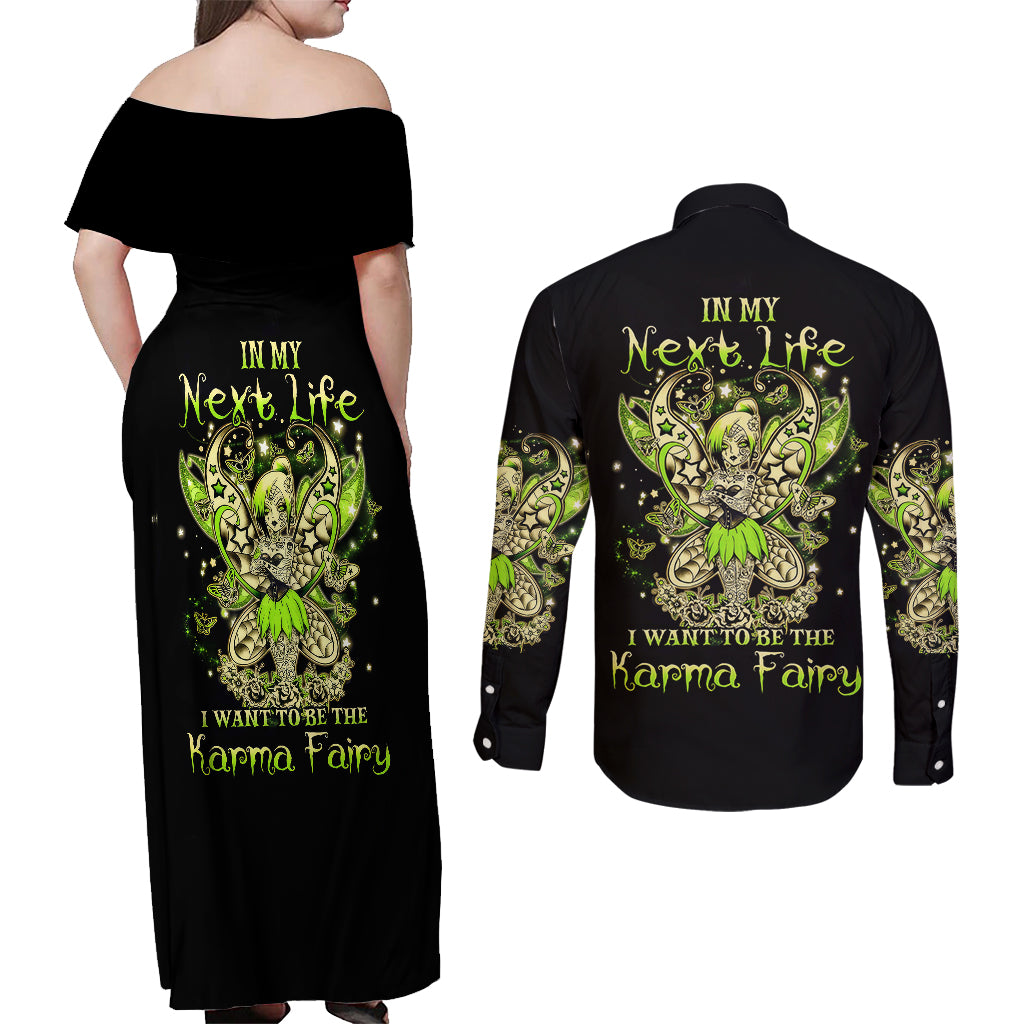 tinker-fairy-skull-couples-matching-off-shoulder-maxi-dress-and-long-sleeve-button-shirts-my-next-life-i-want-to-be-karma-fairy