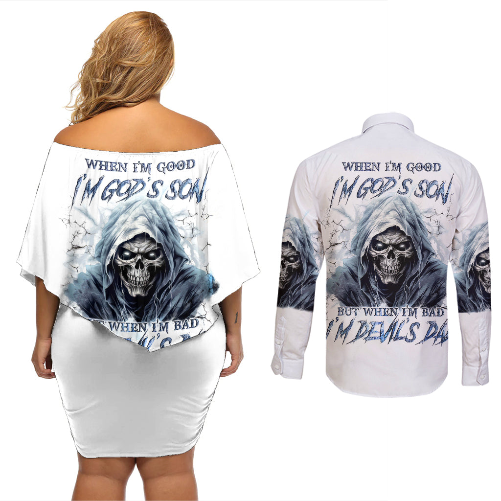 death-skull-couples-matching-off-shoulder-short-dress-and-long-sleeve-button-shirts-when-im-good-i-gods-son-but-when-im-bad-im-devils-dad