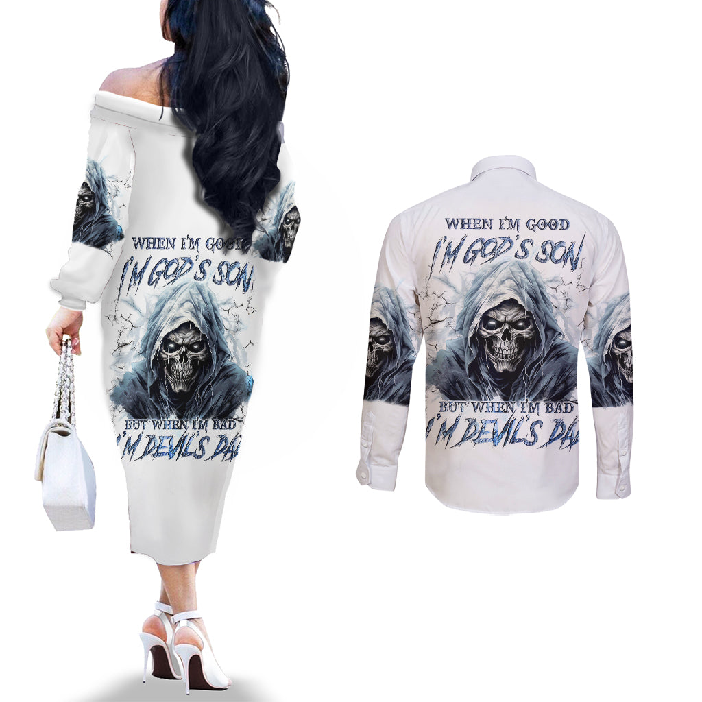 death-skull-couples-matching-off-the-shoulder-long-sleeve-dress-and-long-sleeve-button-shirts-when-im-good-i-gods-son-but-when-im-bad-im-devils-dad