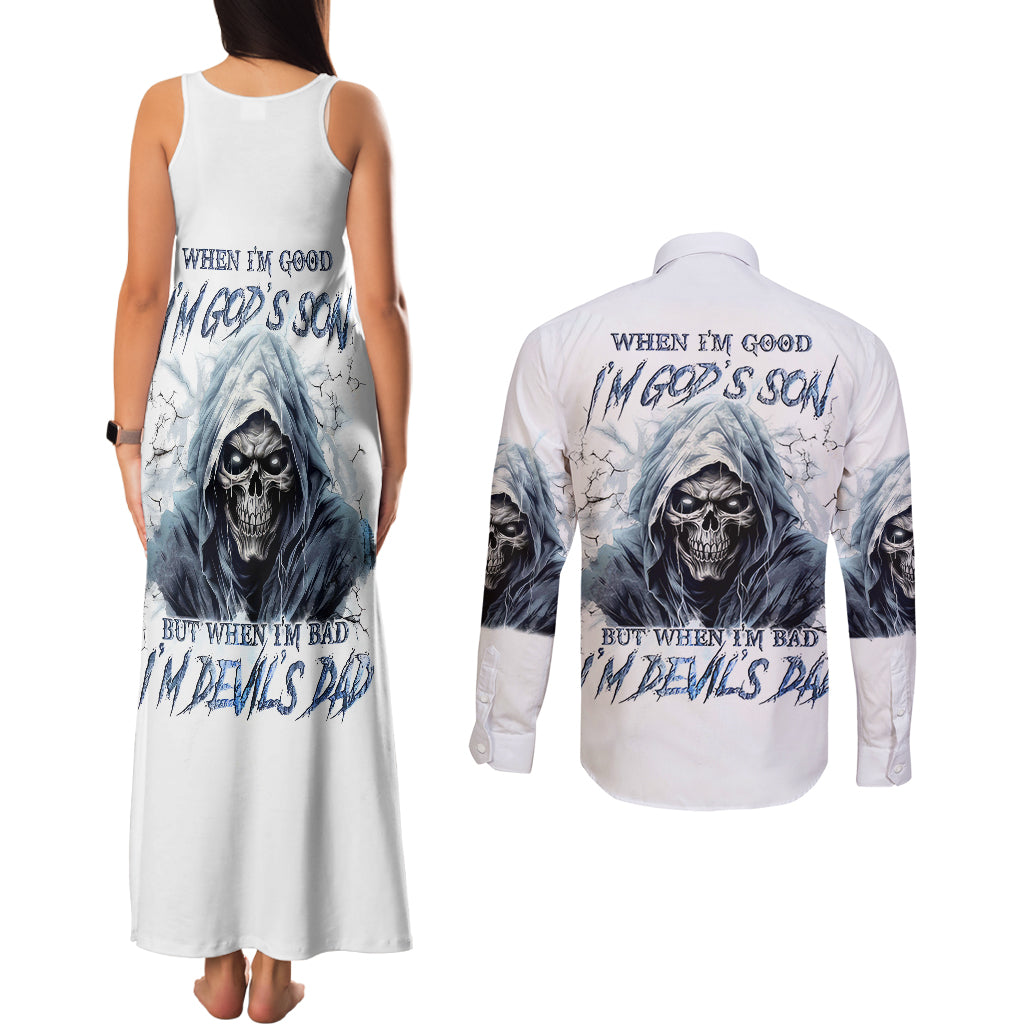 death-skull-couples-matching-tank-maxi-dress-and-long-sleeve-button-shirts-when-im-good-i-gods-son-but-when-im-bad-im-devils-dad