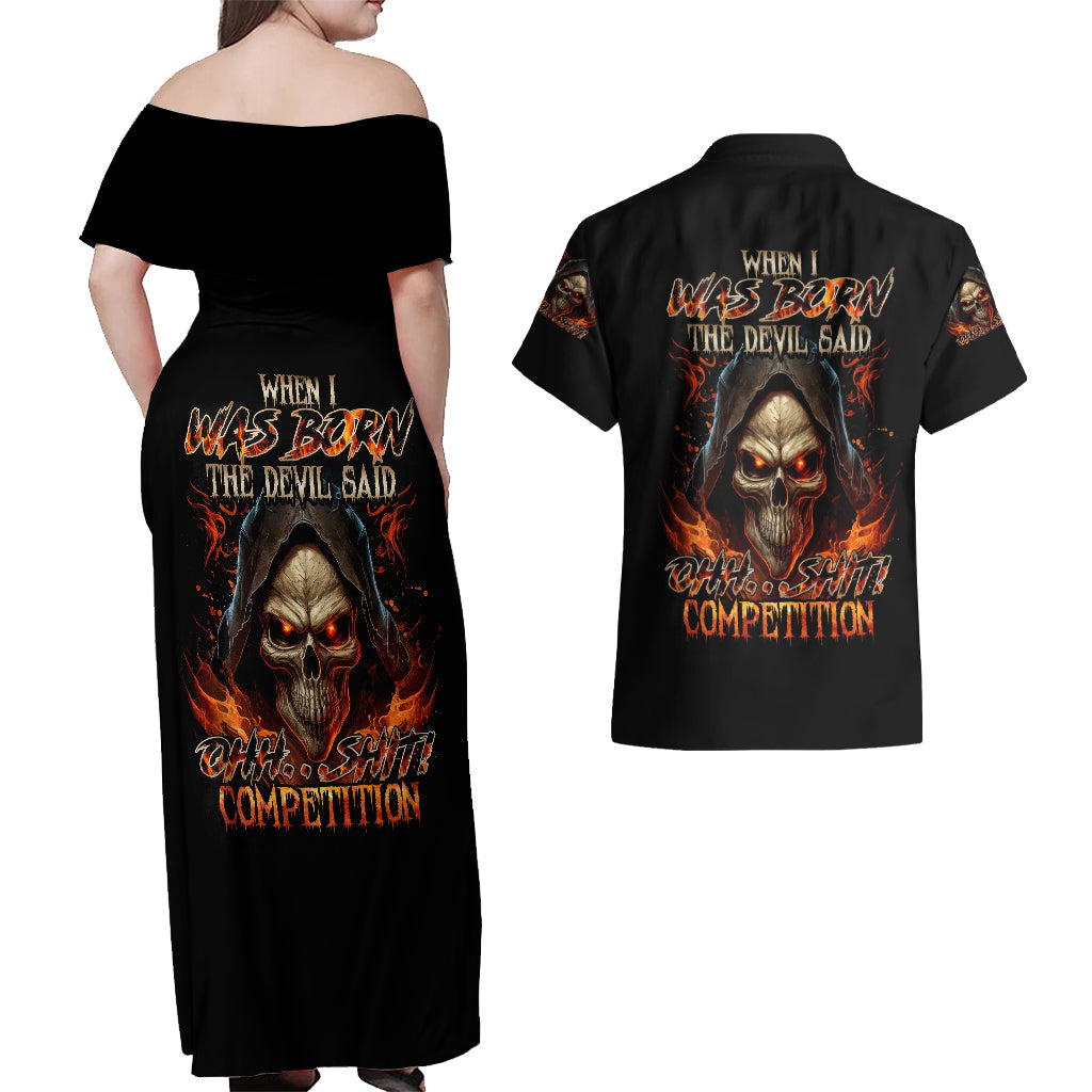 flame-skull-couples-matching-off-shoulder-maxi-dress-and-hawaiian-shirt-when-i-was-born-the-devil-said-oh-shit-compettion