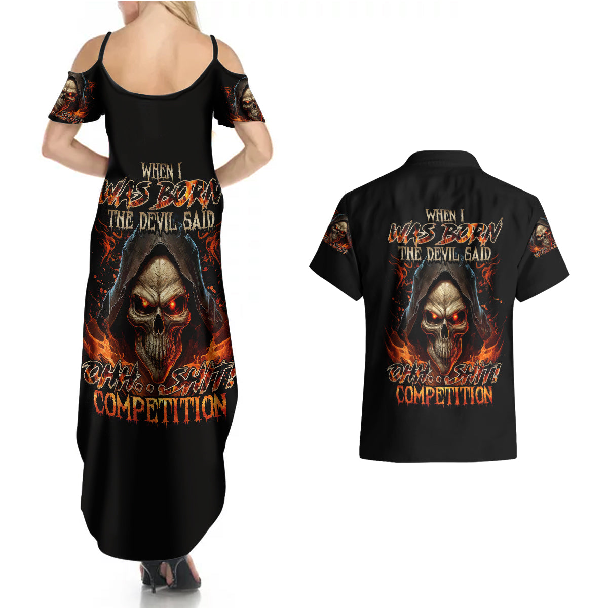 flame-skull-couples-matching-summer-maxi-dress-and-hawaiian-shirt-when-i-was-born-the-devil-said-oh-shit-compettion