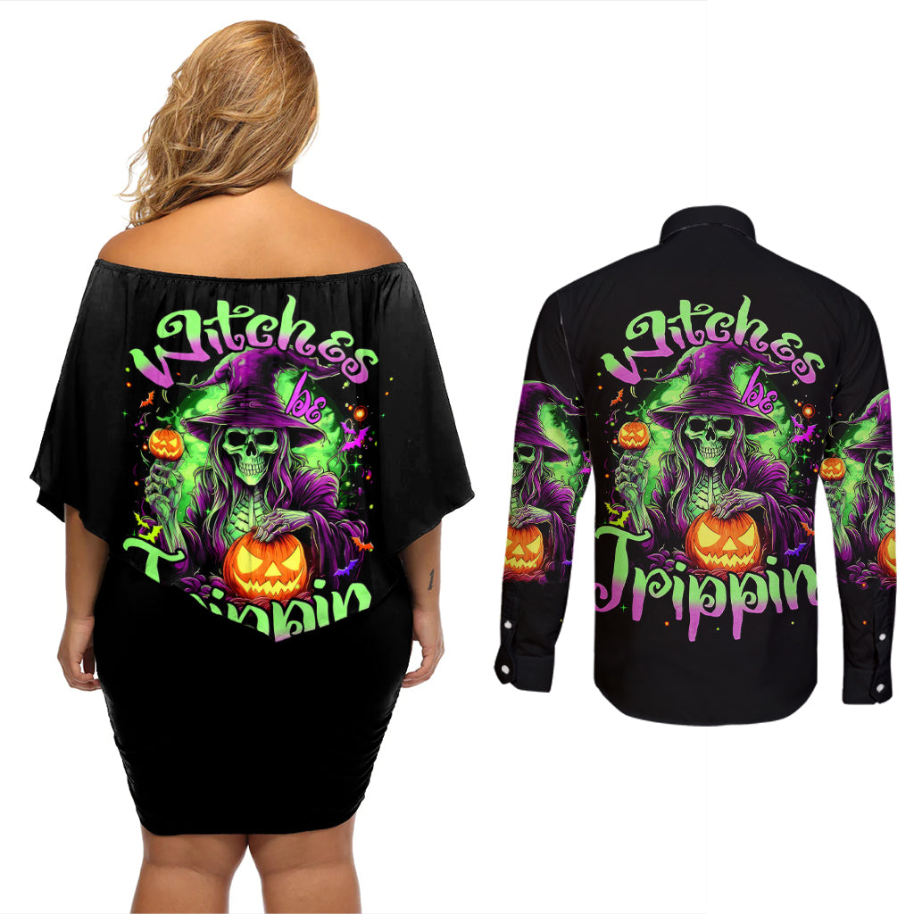 pumpkin-witch-skull-couples-matching-off-shoulder-short-dress-and-long-sleeve-button-shirts-witches-be-trippin