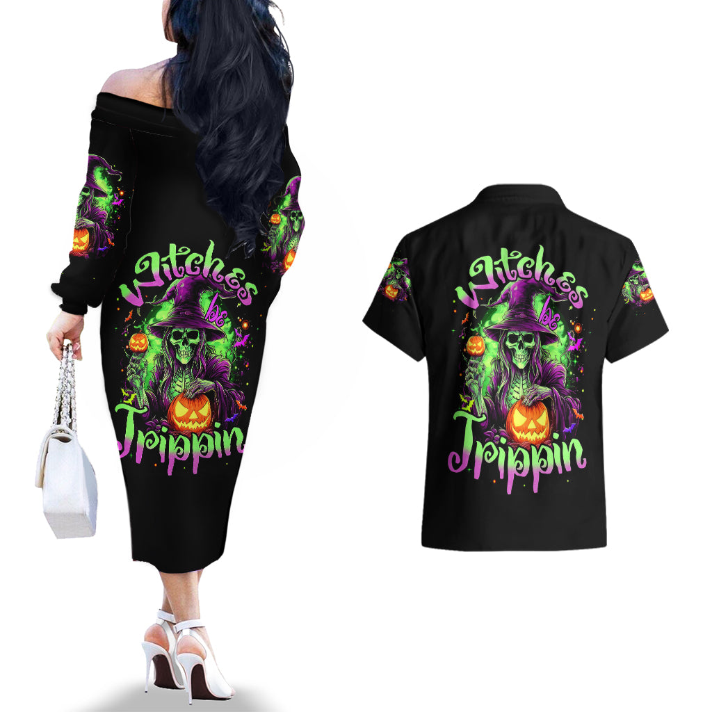 pumpkin-witch-skull-couples-matching-off-the-shoulder-long-sleeve-dress-and-hawaiian-shirt-witches-be-trippin