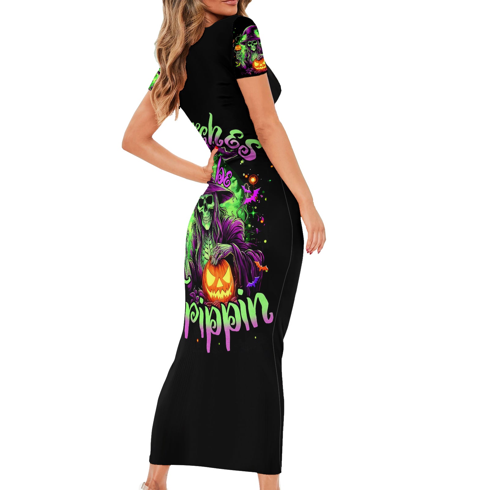 pumpkin-witch-skull-short-sleeve-bodycon-dress-witches-be-trippin