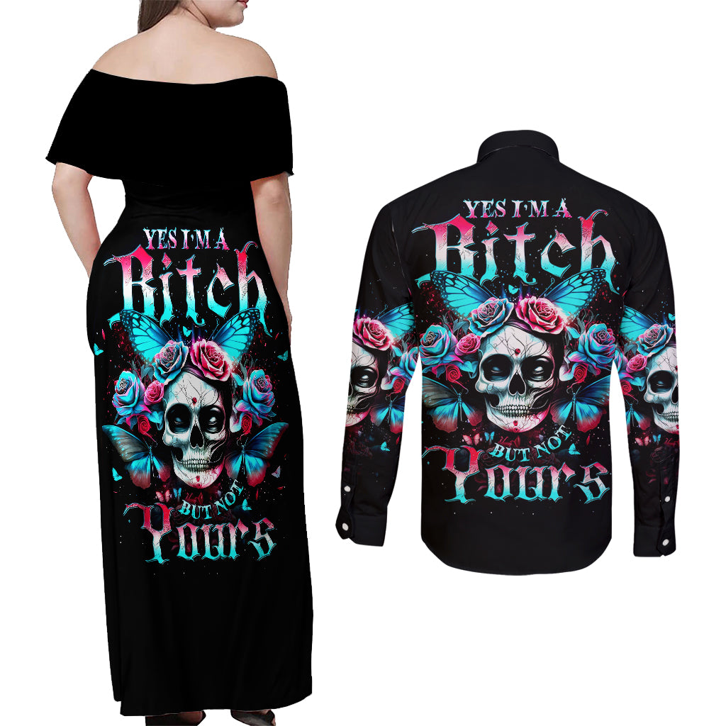 butterfly-skull-couples-matching-off-shoulder-maxi-dress-and-long-sleeve-button-shirts-yes-im-bitch-but-not-your