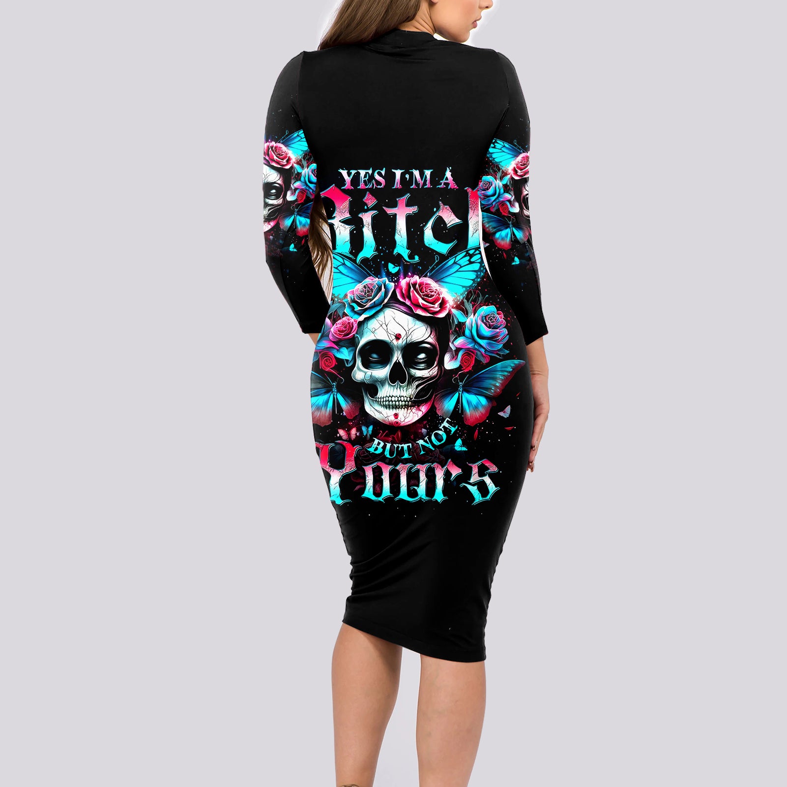 butterfly-skull-long-sleeve-bodycon-dress-yes-im-bitch-but-not-your