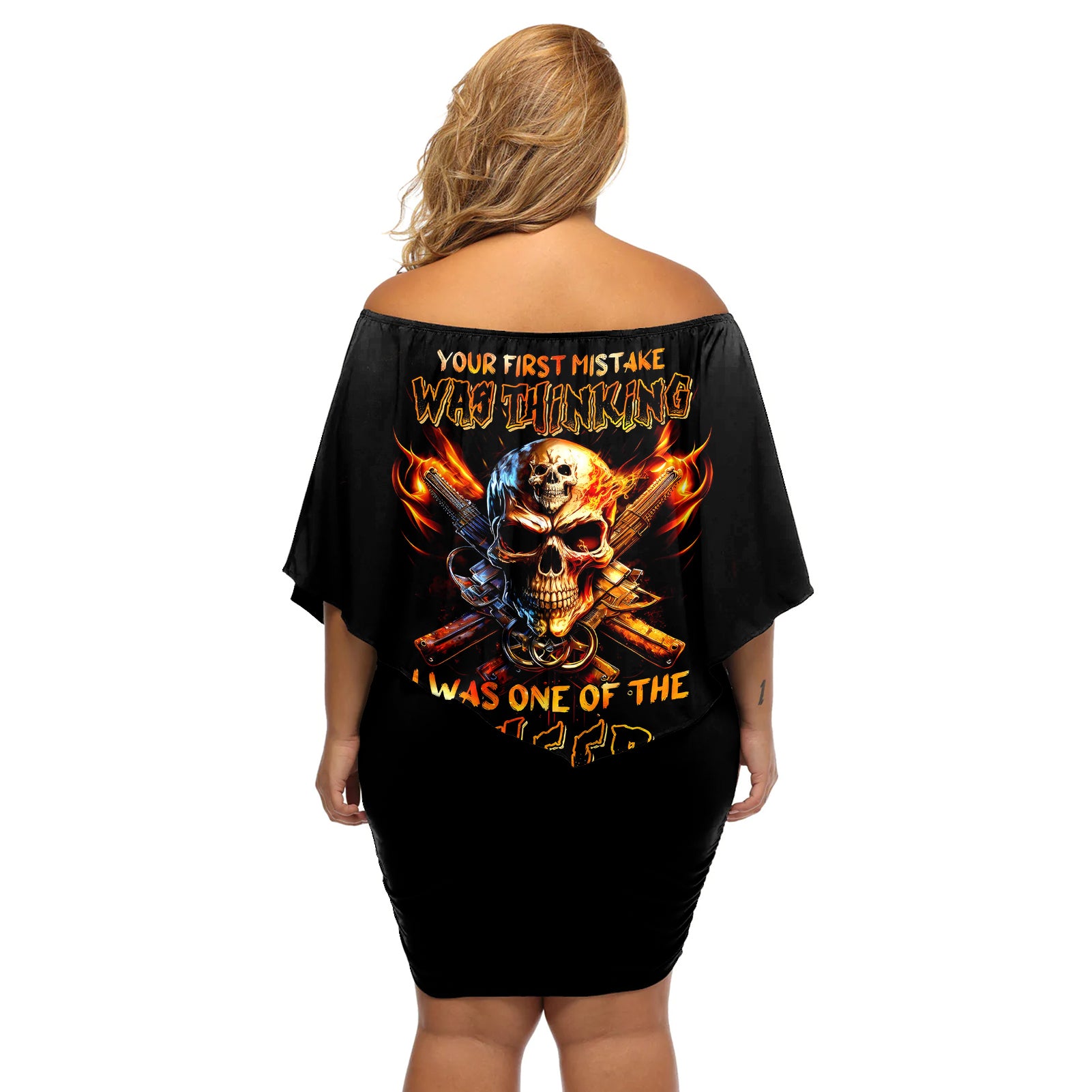 fire-gun-skull-off-shoulder-short-dress-your-first-mistake-was-thinking-i-was-one-of-the-sheep