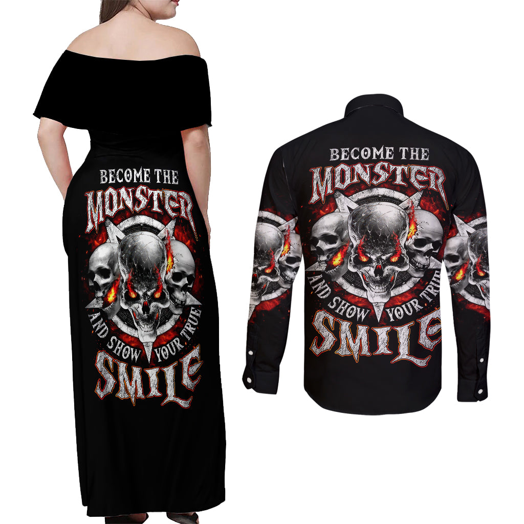 satan-skull-couples-matching-off-shoulder-maxi-dress-and-long-sleeve-button-shirts-become-the-monster-and-show-your-true-smile