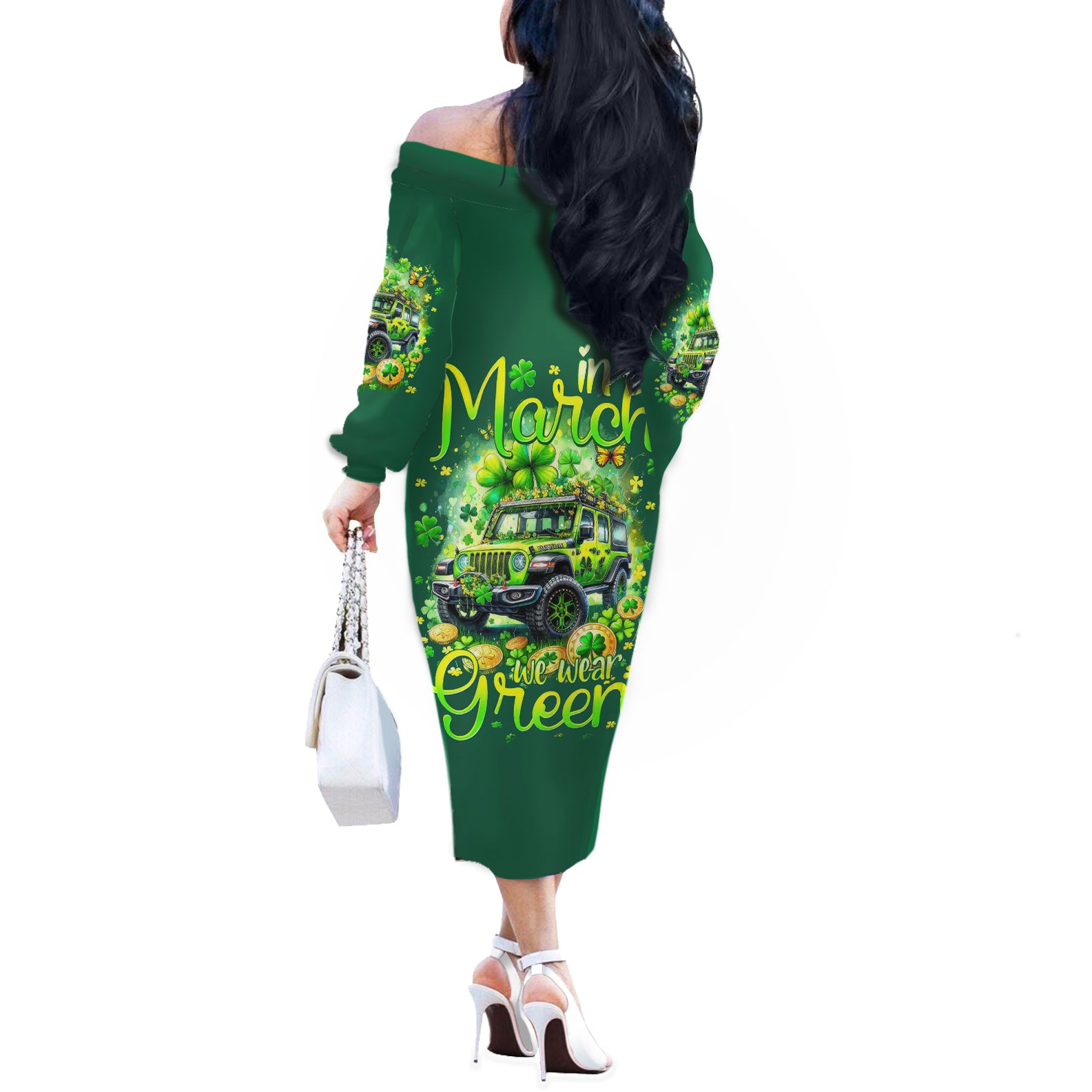 Irsh Jeep Off The Shoulder Long Sleeve Dress In March We Wear Green