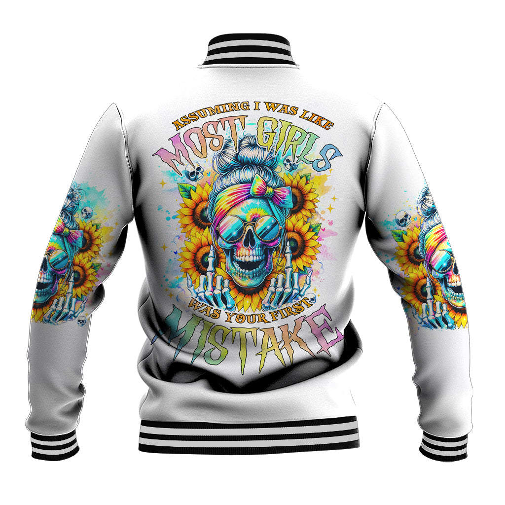 Skull Girl Baseball Jacket Assuming I Was Like Most Girls Was Your First Mistake