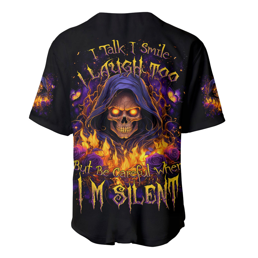 Flame Skull Baseball Jersey I Talk I Smite But Be Careful When I Silent