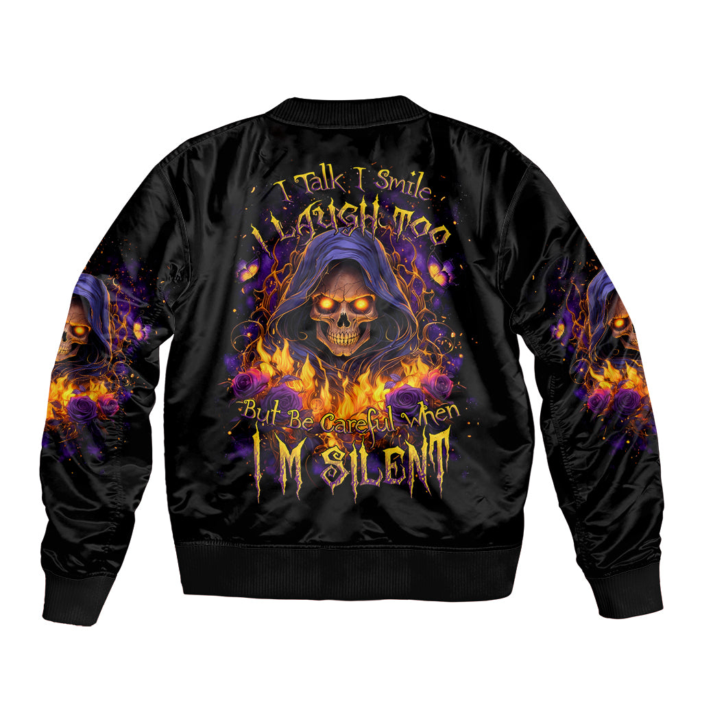 Flame Skull Bomber Jacket I Talk I Smite But Be Careful When I Silent