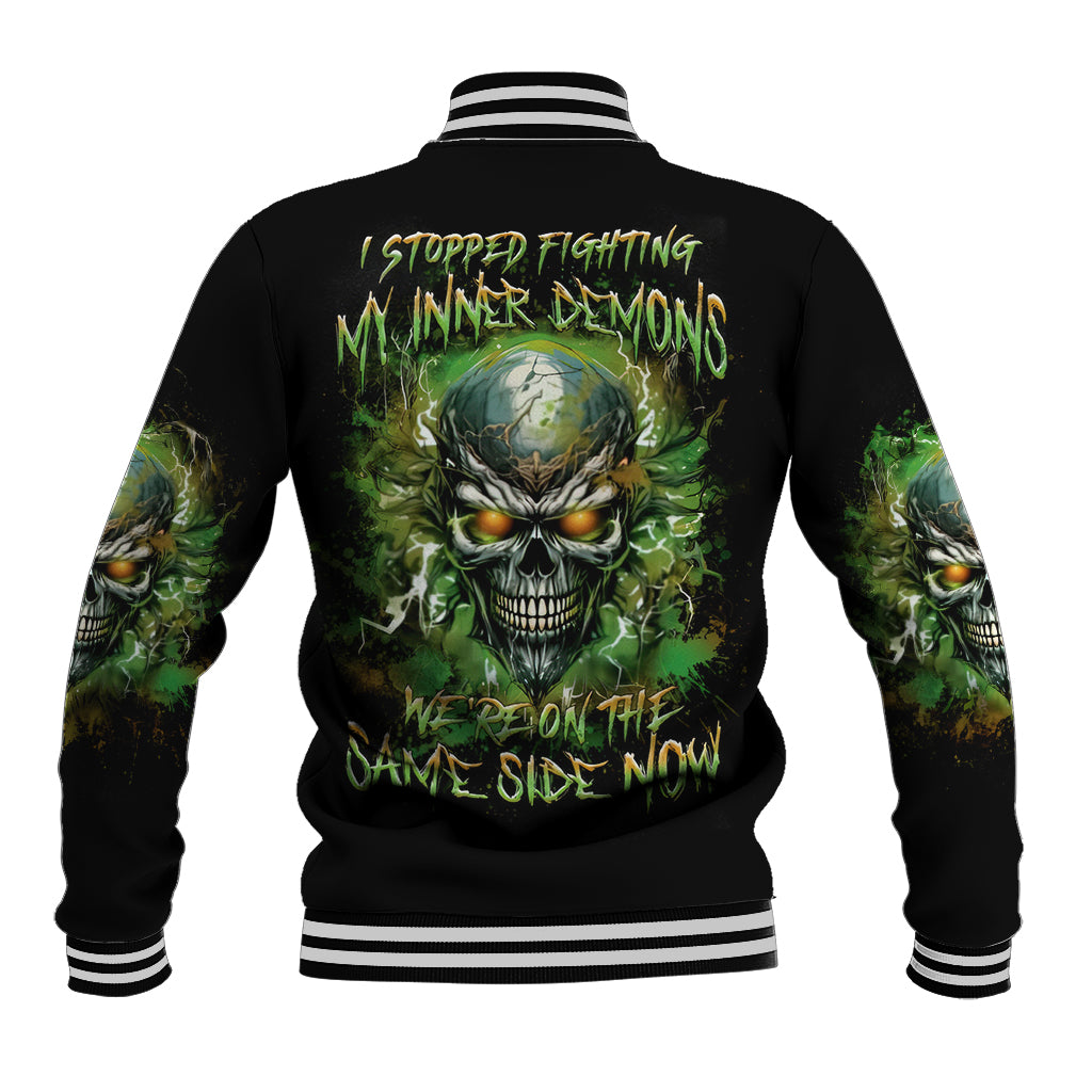 Old Skull Baseball Jacket I Stopped Fighting My Inner Demons We On The Same Side Now