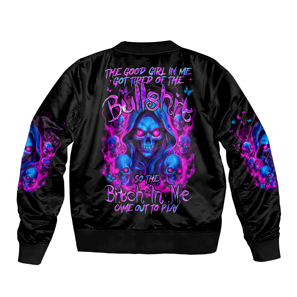 Flame Skull Bomber Jacket The Good Girl In Me Got Tired Of The Bullshit