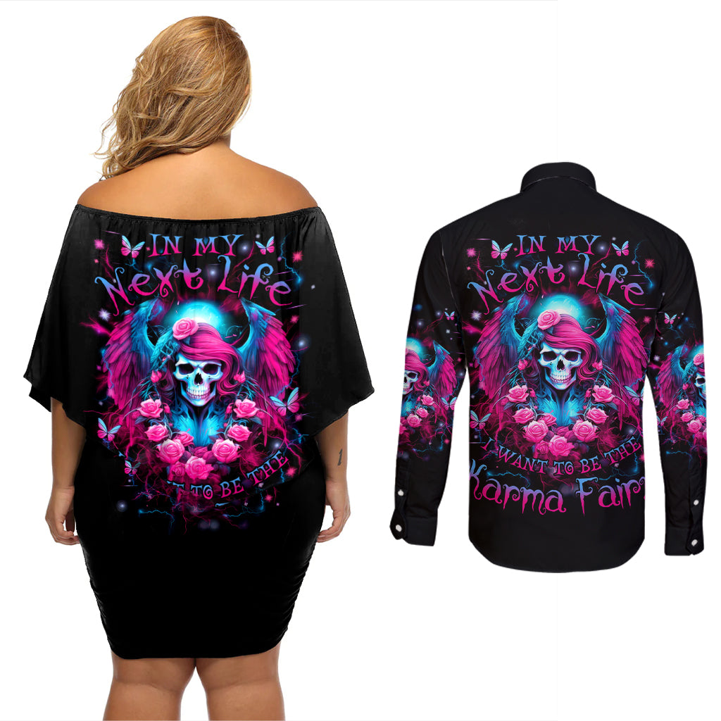 Witch Skull Couples Matching Off Shoulder Short Dress and Long Sleeve Button Shirt Buckle Up Buttercup You Just Flipped My Bitch Switch