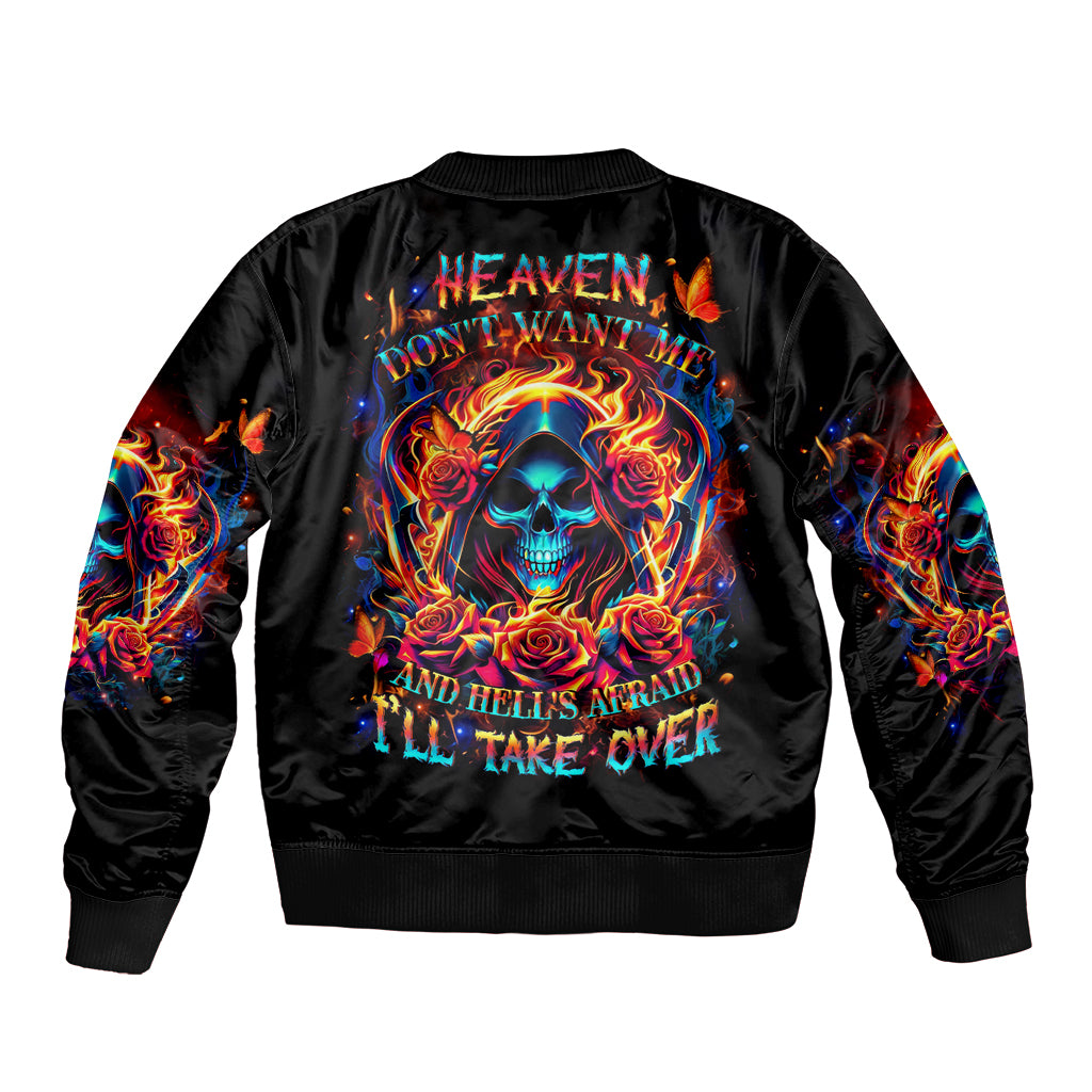 Flame Skull Bomber Jacket Heaven Don't Want Me And Hell's Afraid I'll Take Over