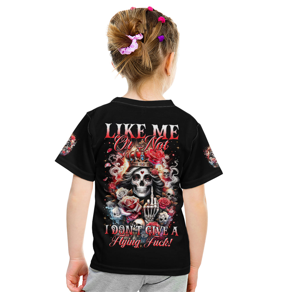 Rose Skull Kid T Shirt Like Me Or Not I Don't Give A Flying Fuck