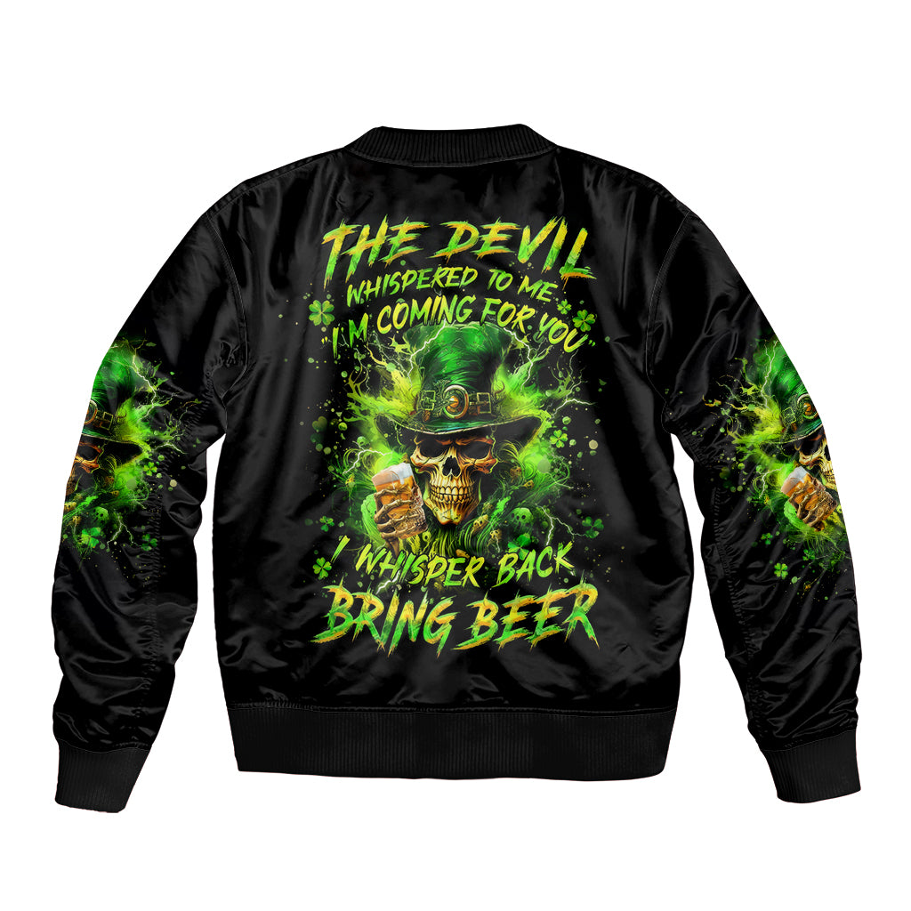 Irish Skull Bomber Jacket The Devil Whispered To Me I'm Coming For You I Whisper Back Bring Beer