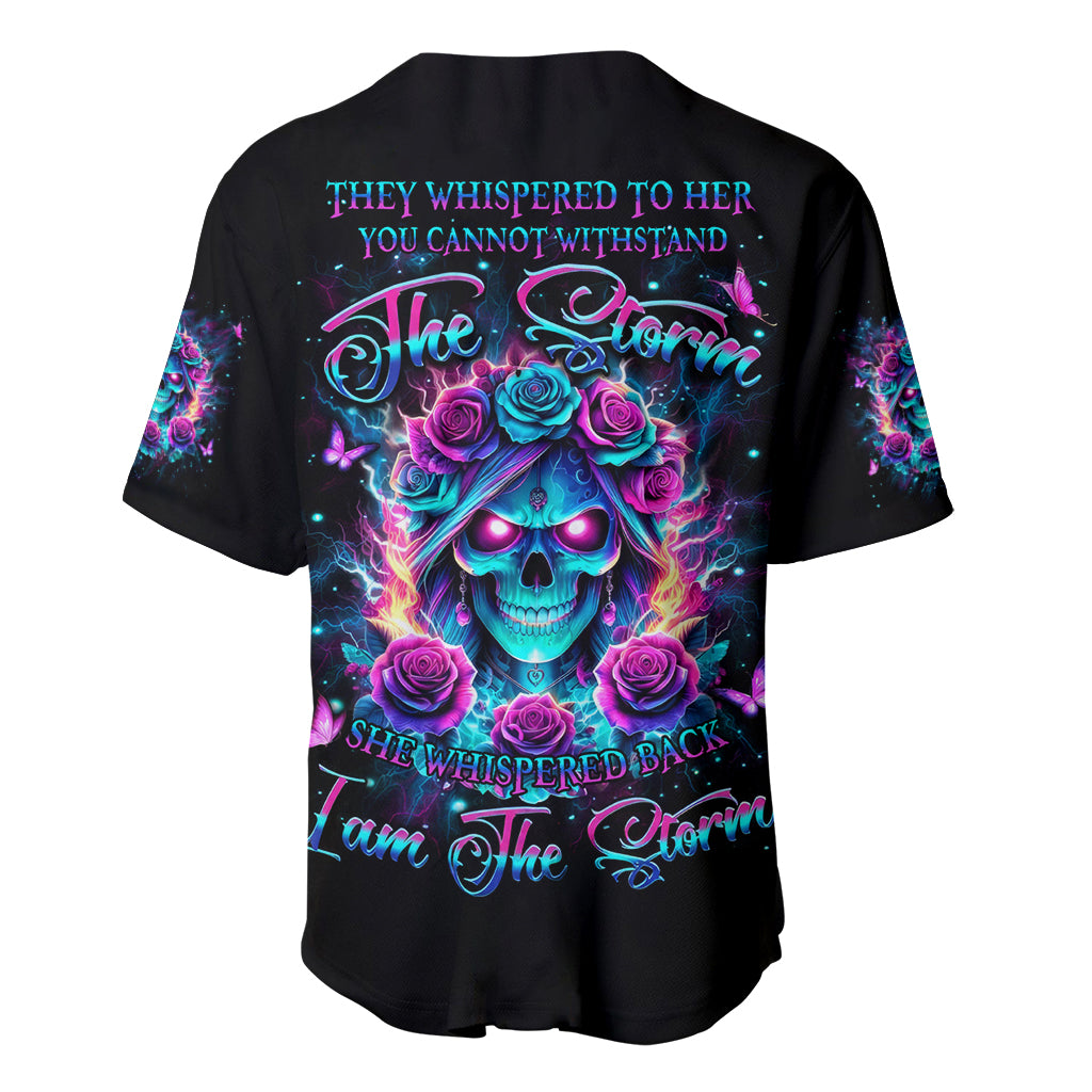 Rose Skull Baseball Jersey She Whispered Back Iam The Storm