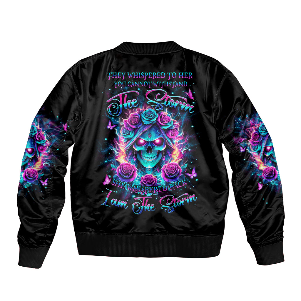 Rose Skull Bomber Jacket She Whispered Back Iam The Storm