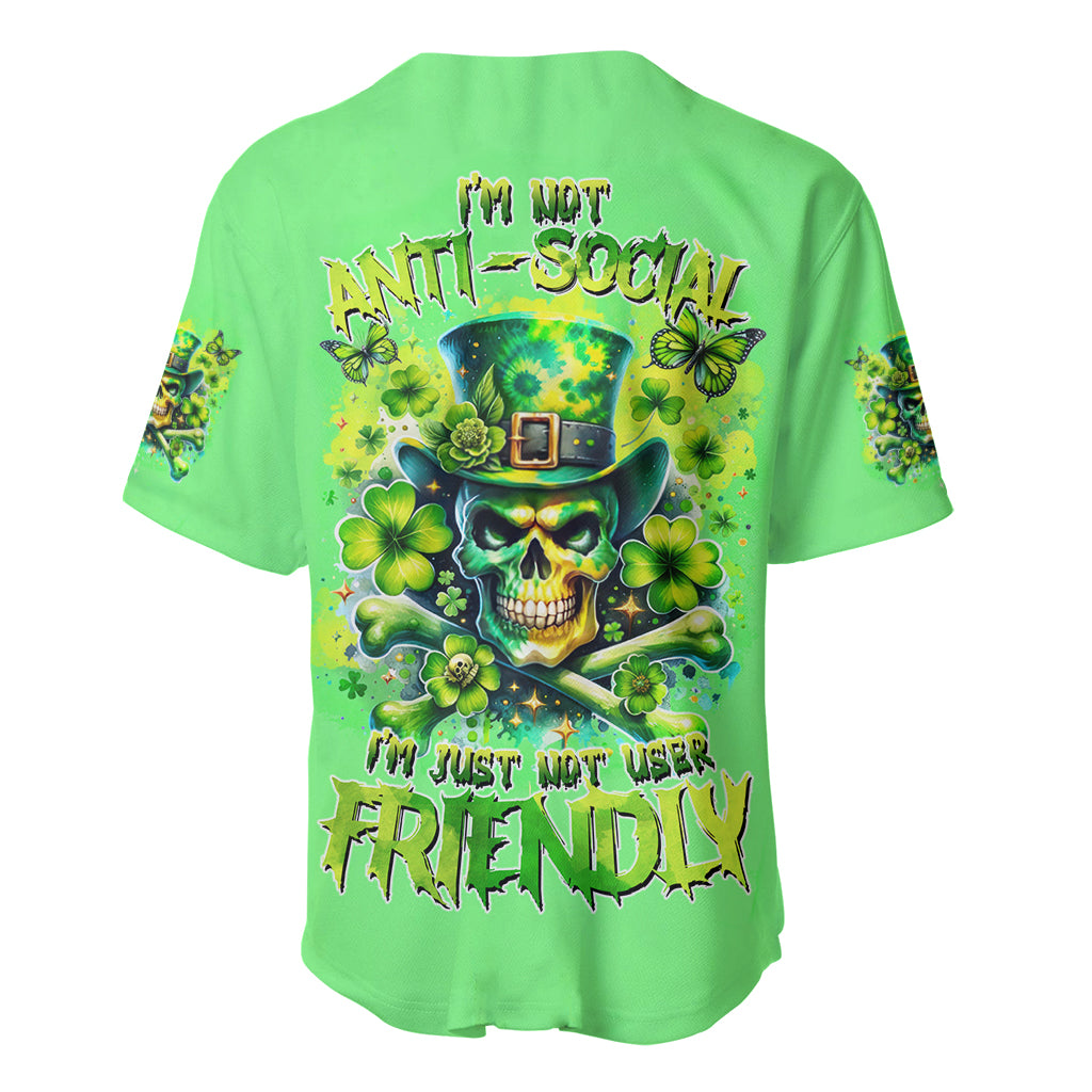 Irish Skull Baseball Jersey I'm Not Anti Social I'm Just Not User Friendly