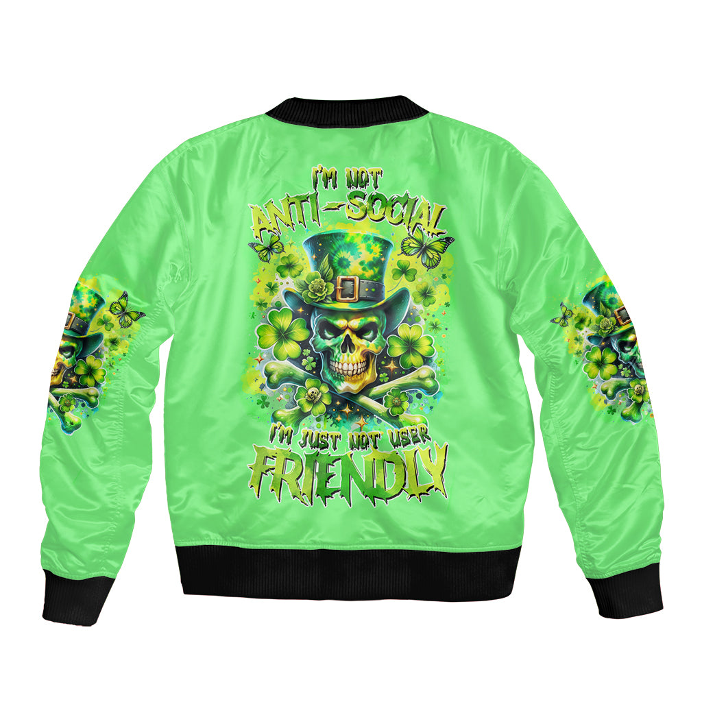 Irish Skull Bomber Jacket I'm Not Anti Social I'm Just Not User Friendly