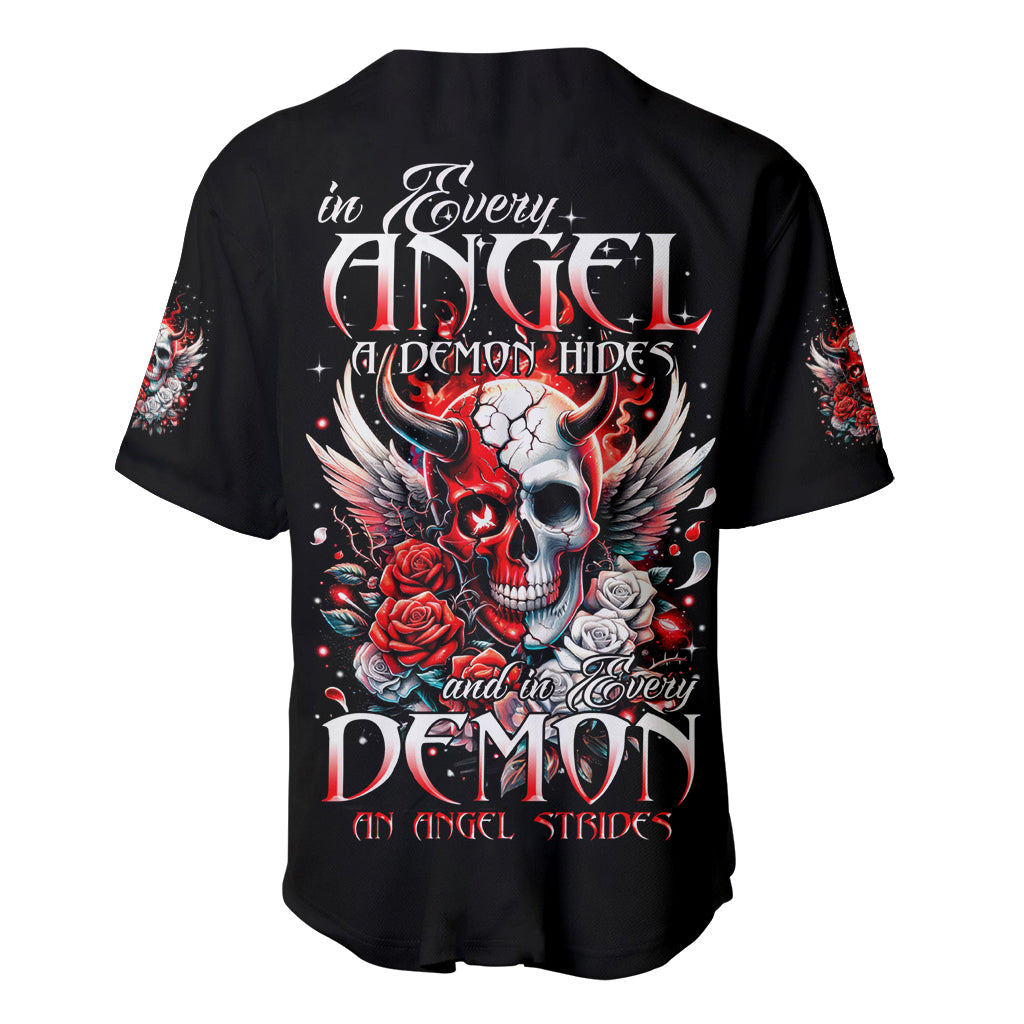 Devil Skull Baseball Jersey In Every Angel A Demon Hides And In Every Demon An Angel Strides