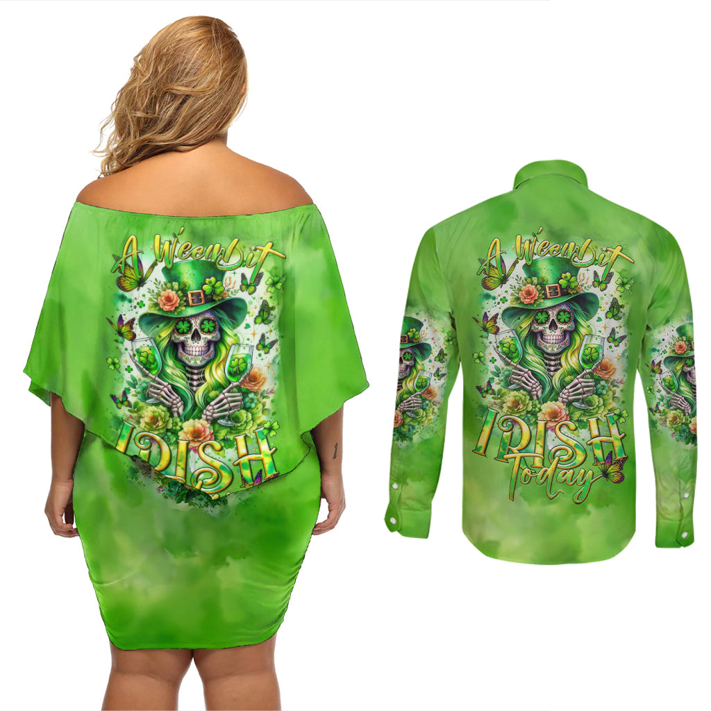 Irish Skull Couples Matching Off Shoulder Short Dress and Long Sleeve Button Shirt Irish Today