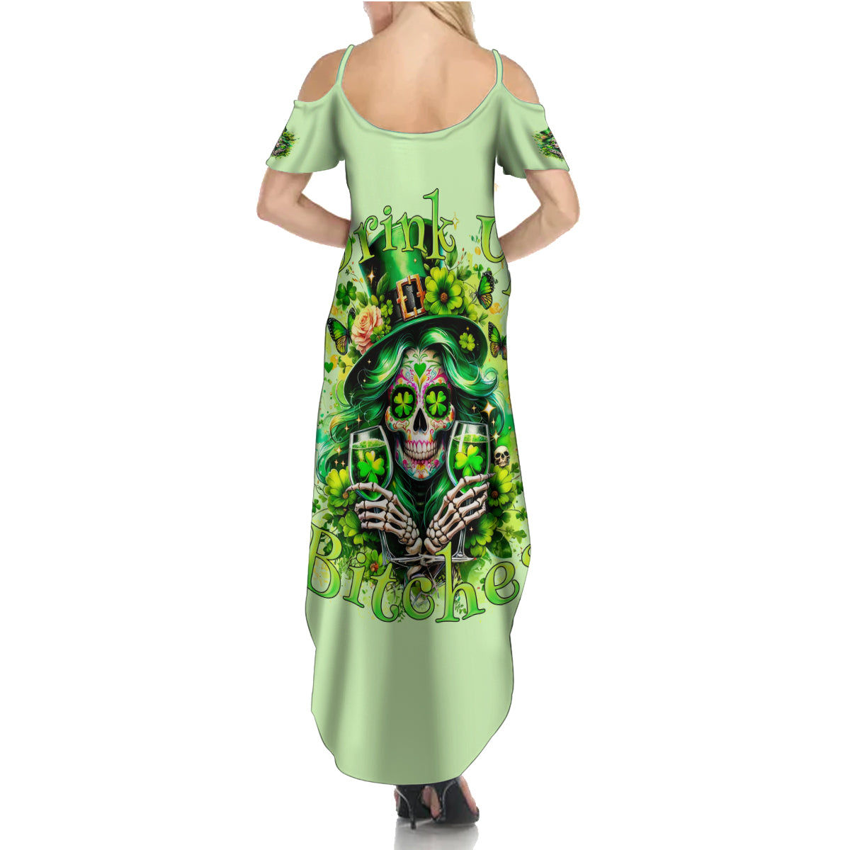 Irish Skull Summer Maxi Dress Drink Up Bitches