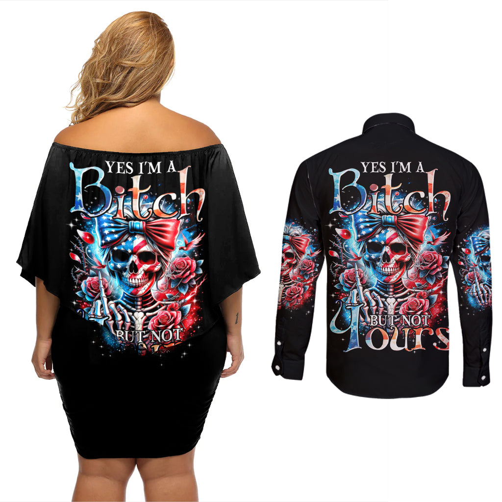 Lady Skull Couples Matching Off Shoulder Short Dress and Long Sleeve Button Shirt Yes I'm A Bitch But Not Your