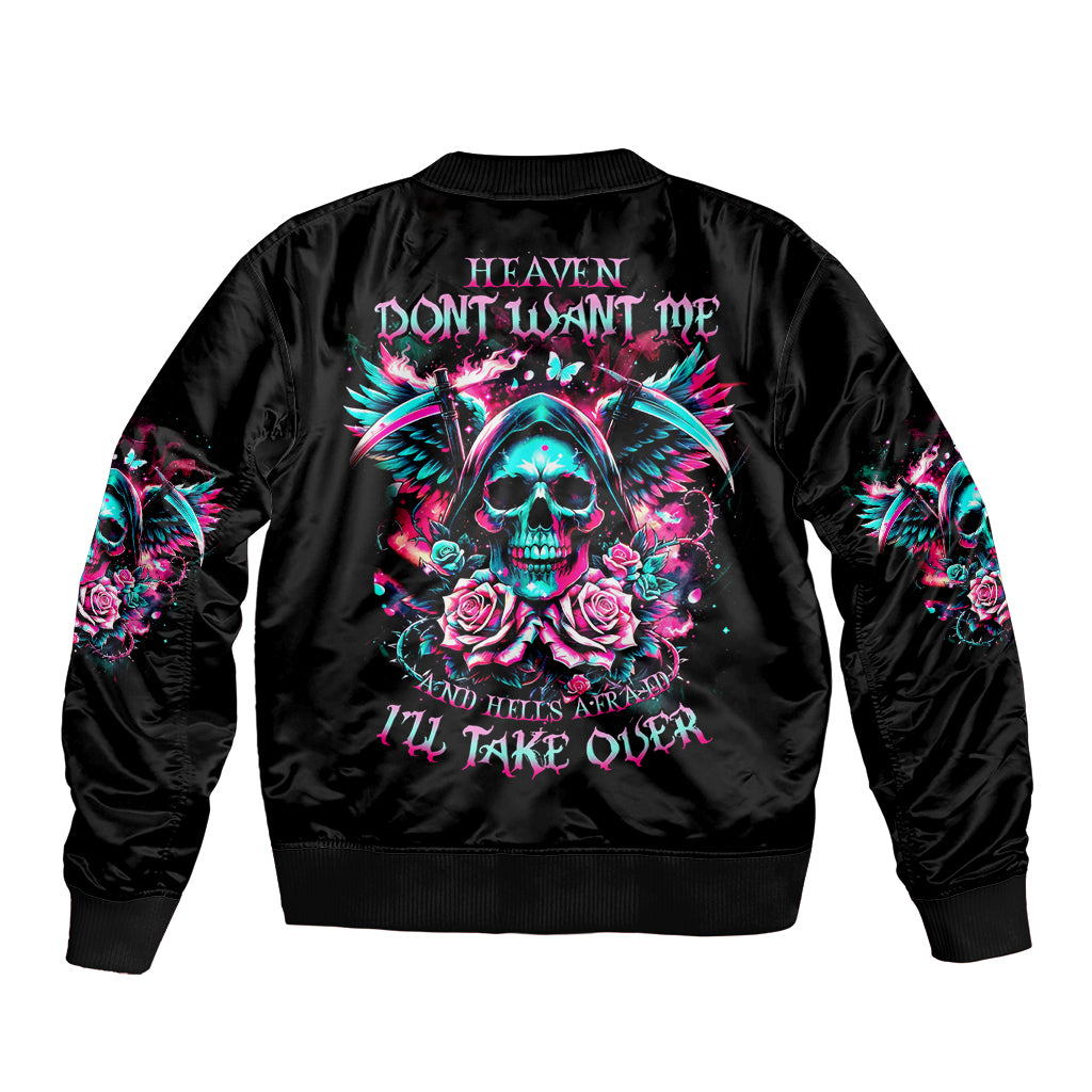 Rose Skull Bomber Jacket Heaven Don't Want Me And Hell's Afraid I'll Take Over