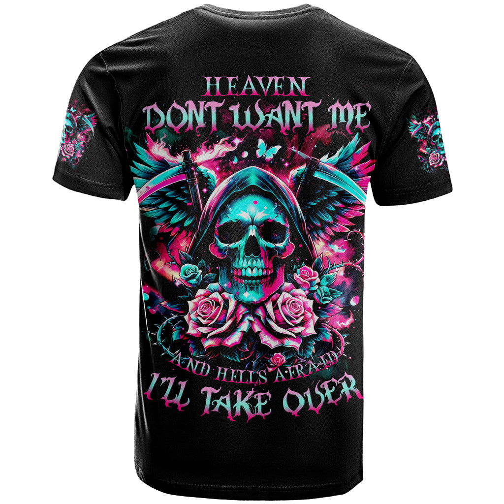 Rose Skull T Shirt Heaven Don't Want Me And Hell's Afraid I'll Take Over