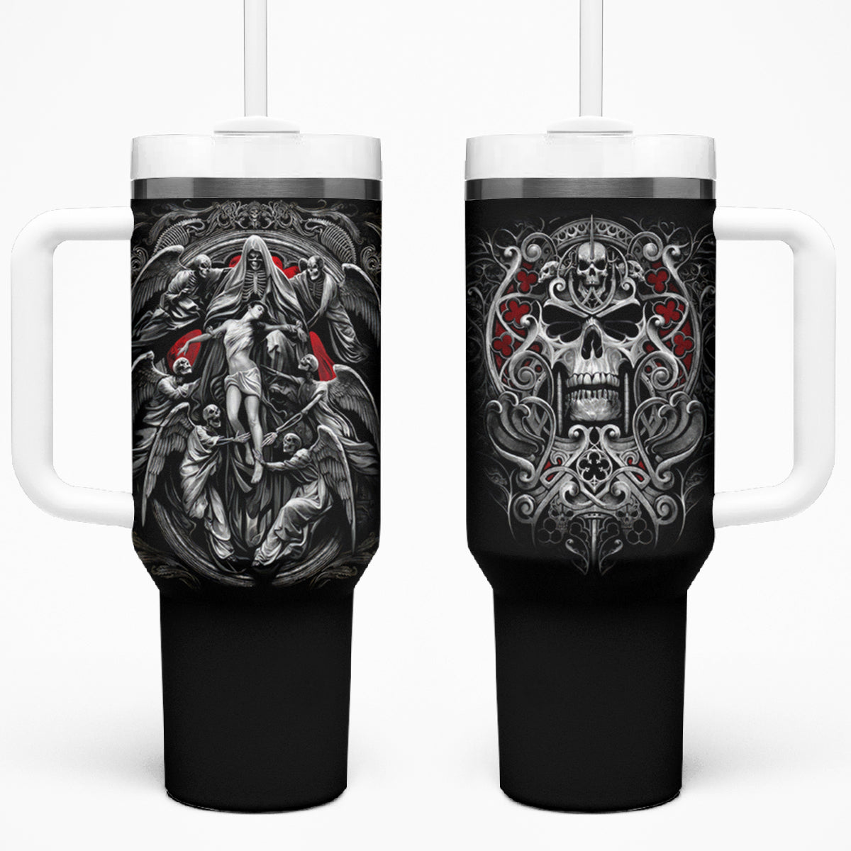 Skull Tumbler With Handle Ethereal Reapers Skull-Faced Death Angels