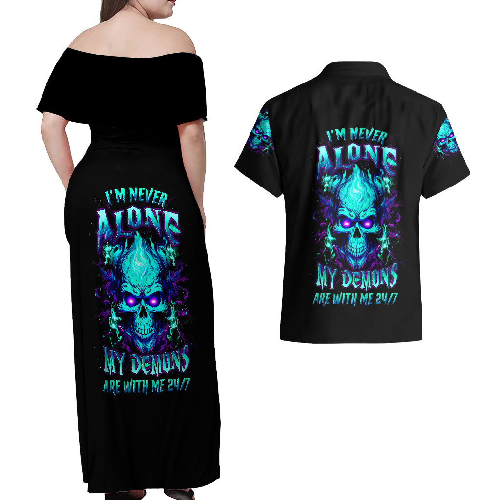 flame-skull-couples-matching-off-shoulder-maxi-dress-and-hawaiian-shirt-im-never-alone-my-demons-with-me-247