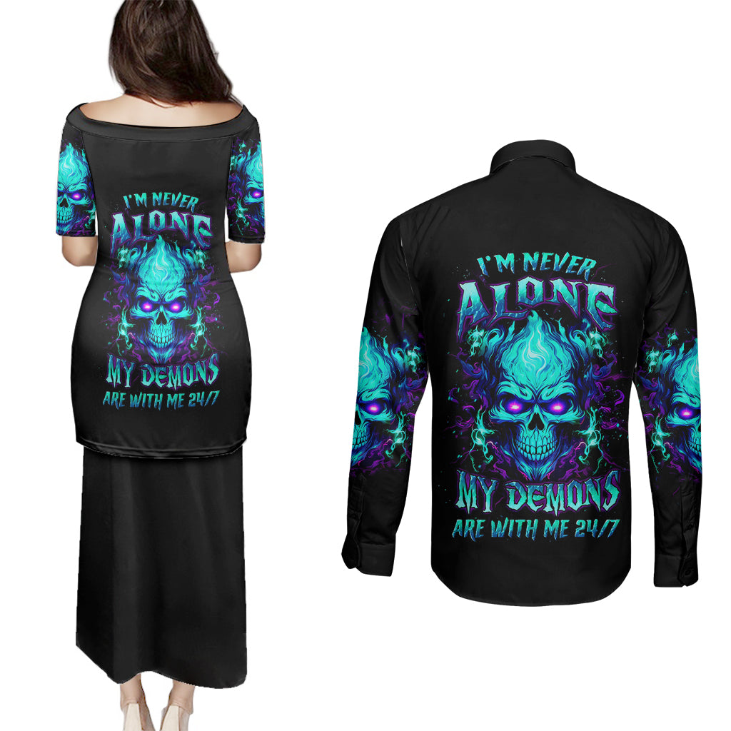 flame-skull-couples-matching-puletasi-dress-and-long-sleeve-button-shirts-im-never-alone-my-demons-with-me-247