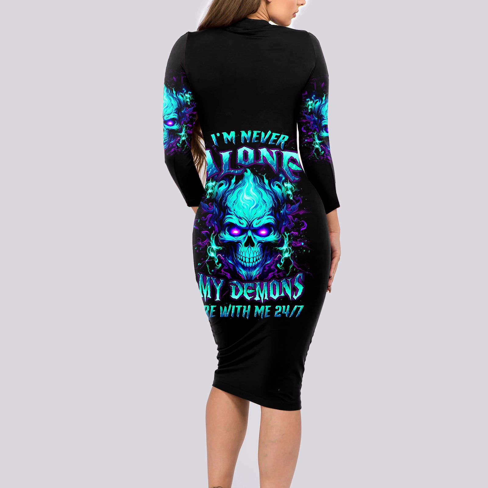 flame-skull-long-sleeve-bodycon-dress-im-never-alone-my-demons-with-me-247