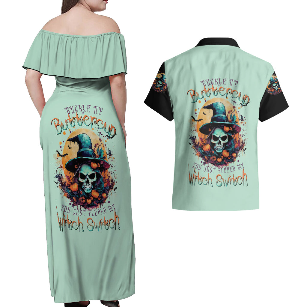 witch-skull-couples-matching-off-shoulder-maxi-dress-and-hawaiian-shirt-buckle-up-buttercup-you-just-flipped-my-witch-switch