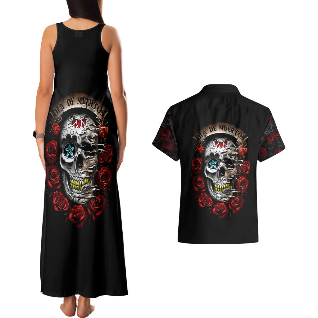 dia-de-muertos-couples-matching-tank-maxi-dress-and-hawaiian-shirt-day-of-the-death-rose-skull