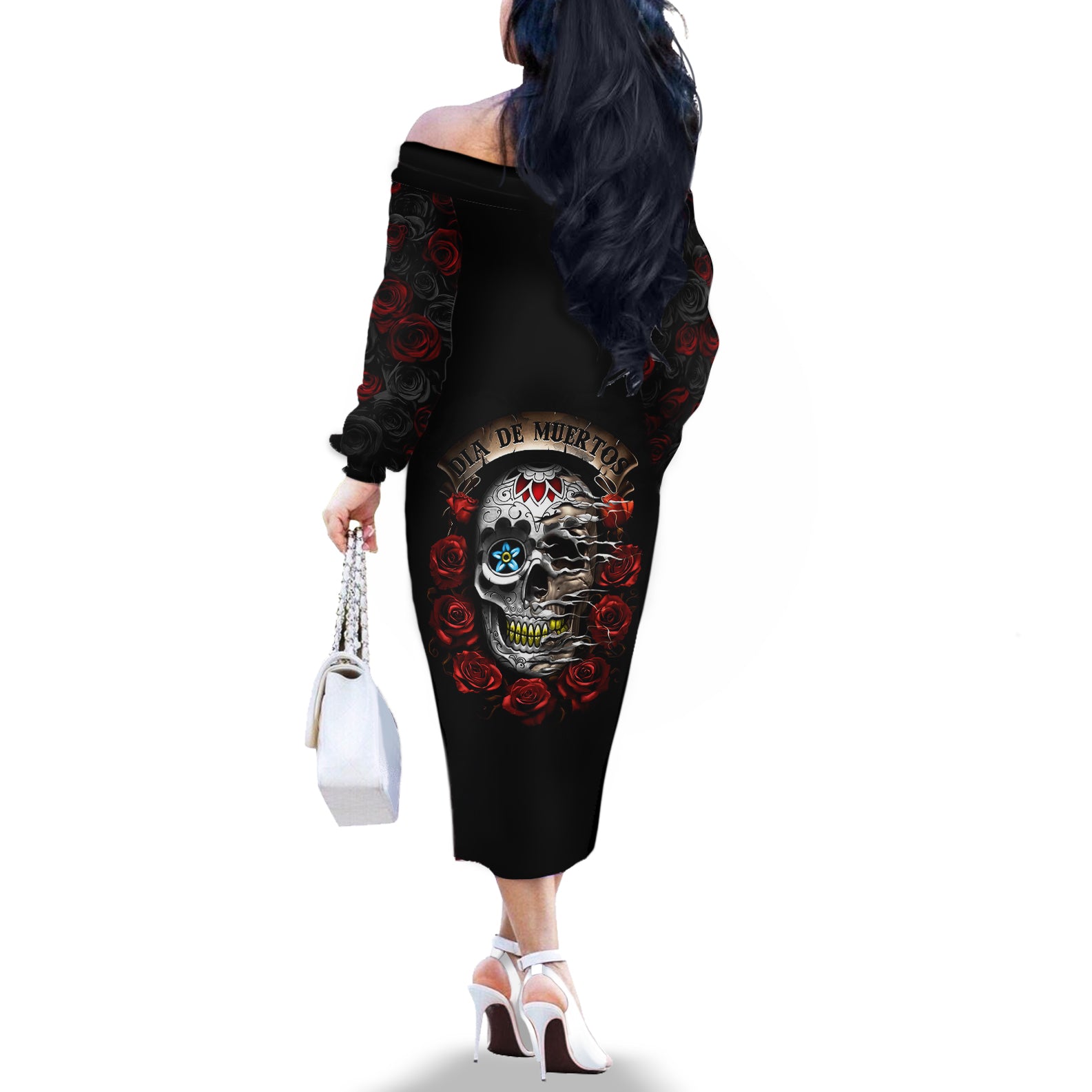 dia-de-muertos-off-the-shoulder-long-sleeve-dress-day-of-the-death-rose-skull