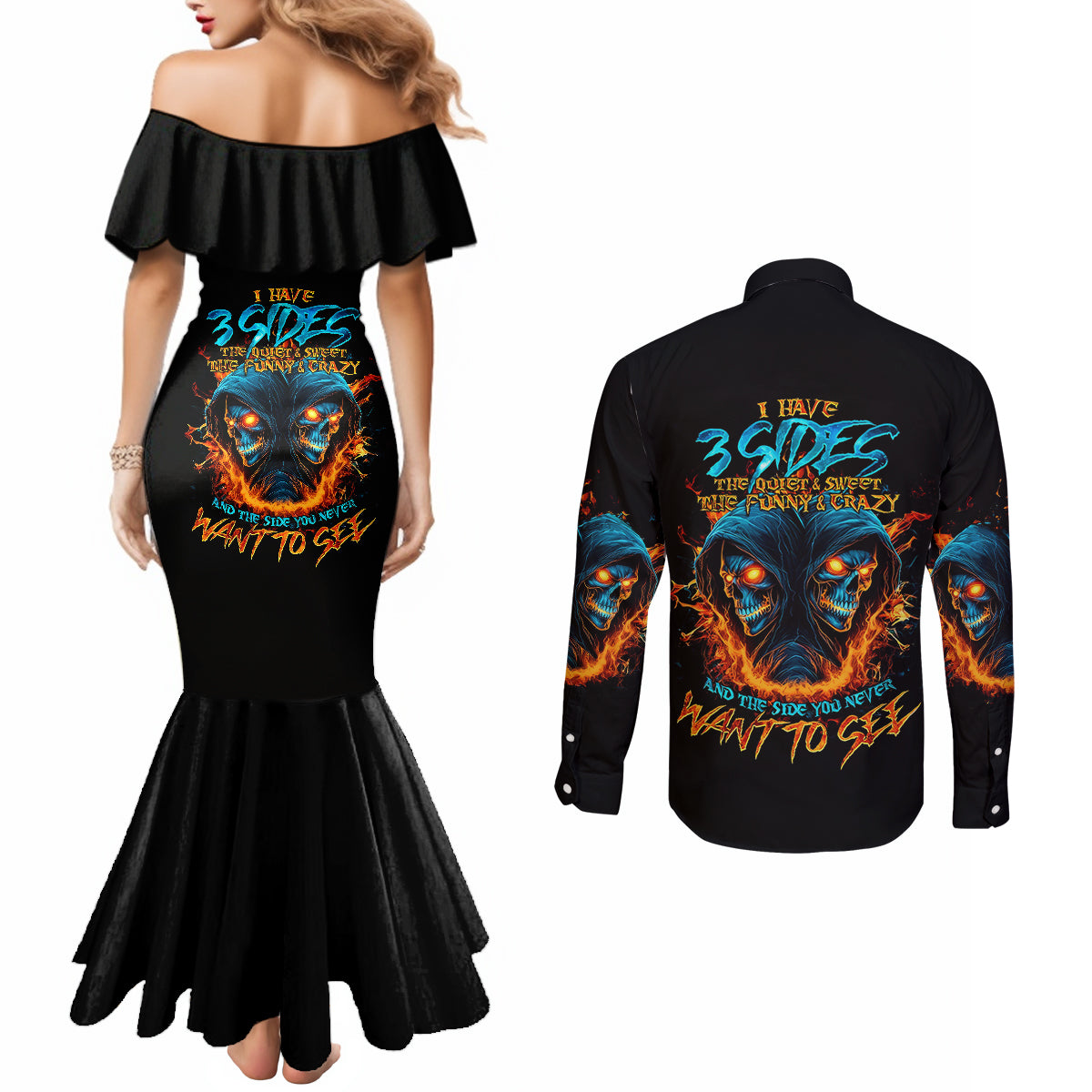 double-fire-skull-couples-matching-mermaid-dress-and-long-sleeve-button-shirts-i-have-3-side-quite-funny-and-the-side-you-never-want-to-see