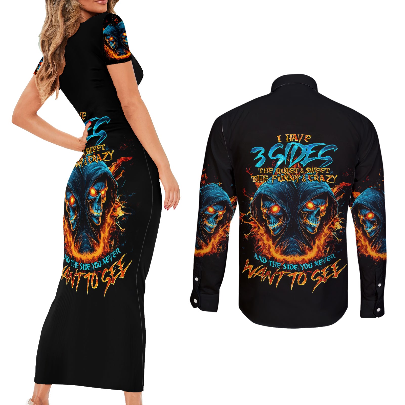 double-fire-skull-couples-matching-short-sleeve-bodycon-dress-and-long-sleeve-button-shirts-i-have-3-side-quite-funny-and-the-side-you-never-want-to-see